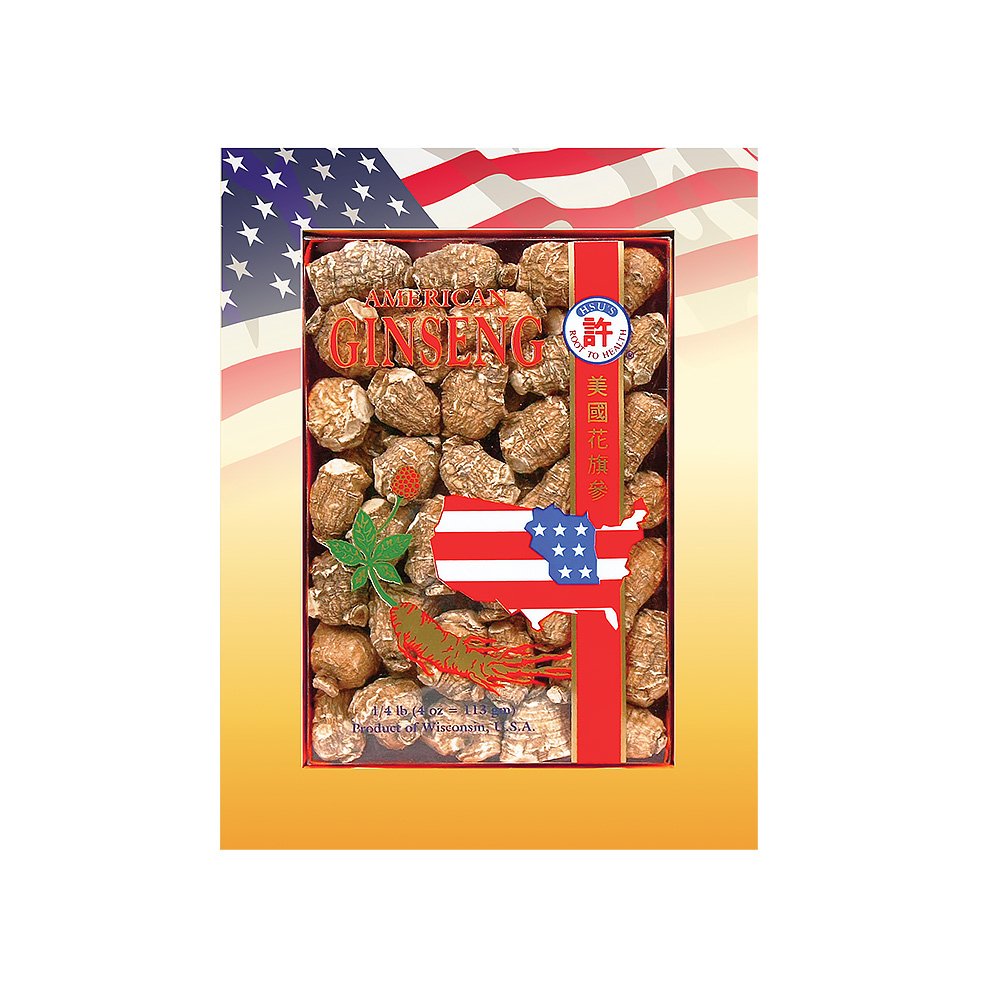 Hsu's 0168-S4 pearl small American ginseng roots in box for daily energy rituals.