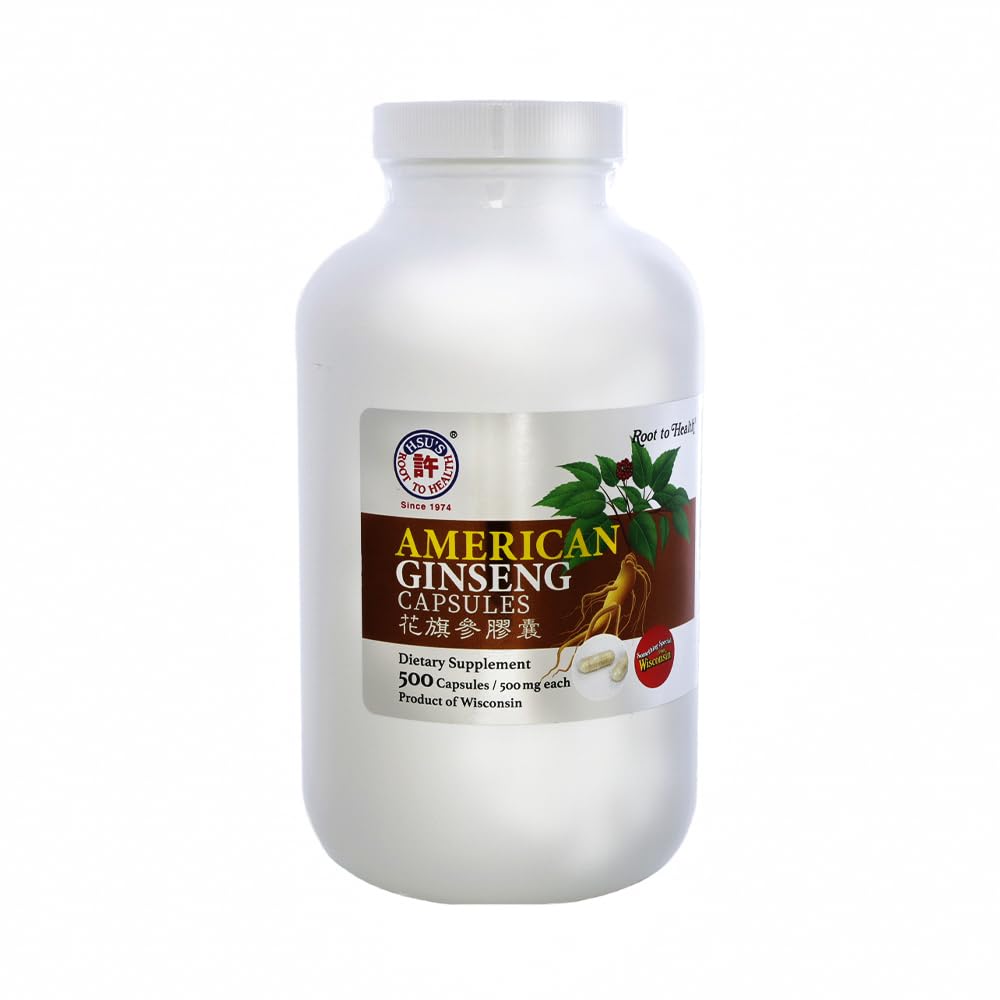 Hsu's American Ginseng Capsules bottle shown for daily immune support.