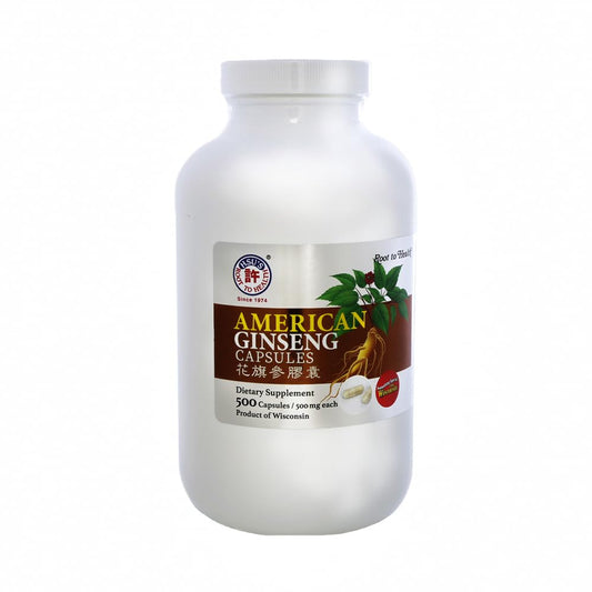Hsu's American Ginseng Capsules bottle shown for daily immune support.