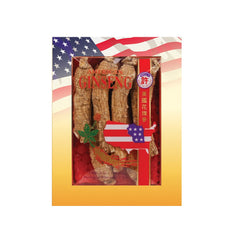 Hsu's long jumbo American ginseng roots in box, ideal for brewing
