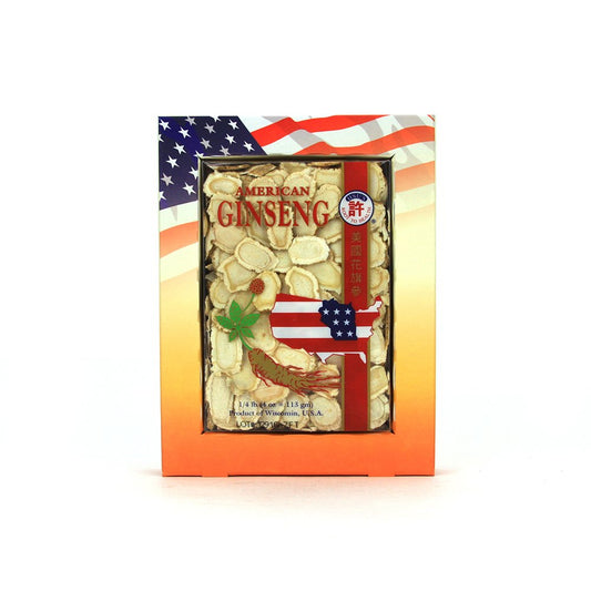 Hsu's American Ginseng Slices—large and medium pieces, ideal for tea and tinctures.