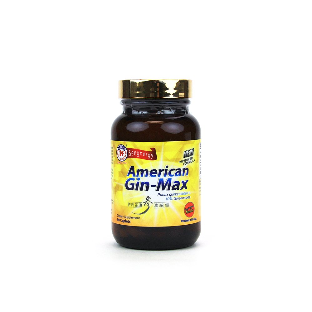 Hsu's Gin-Max 90 caplets bottle ready for daily energy support.