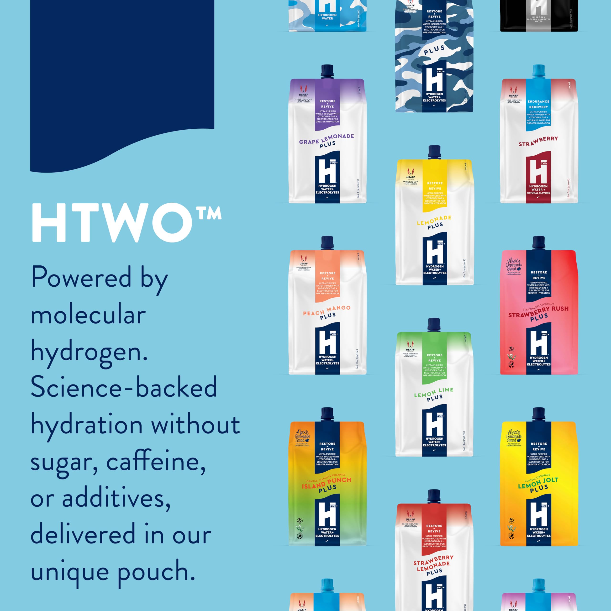 HTWO on-the-go six-pack display ideal for travel and workouts.