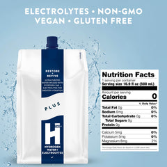 HTWO Plus packet opening showing quick, sugar-free hydration ready to mix.