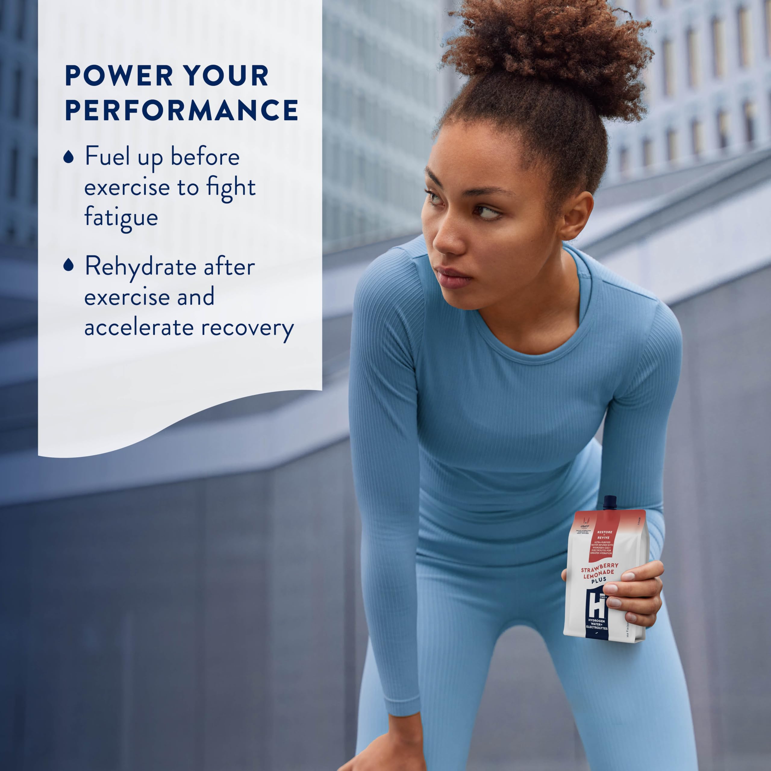 Gym bag scene with HTWO Plus for post-workout refreshment.