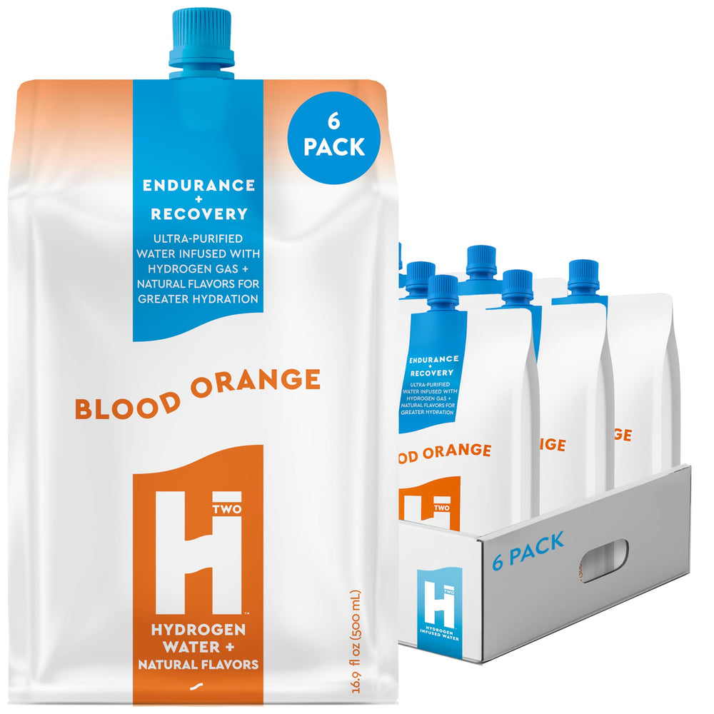 HTWO premium molecular hydrogen water in a blood orange bottle for refreshing on-the-go hydration