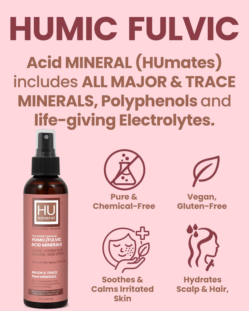 HUmineral Humic Fulvic spray adds lightweight moisture to hair.