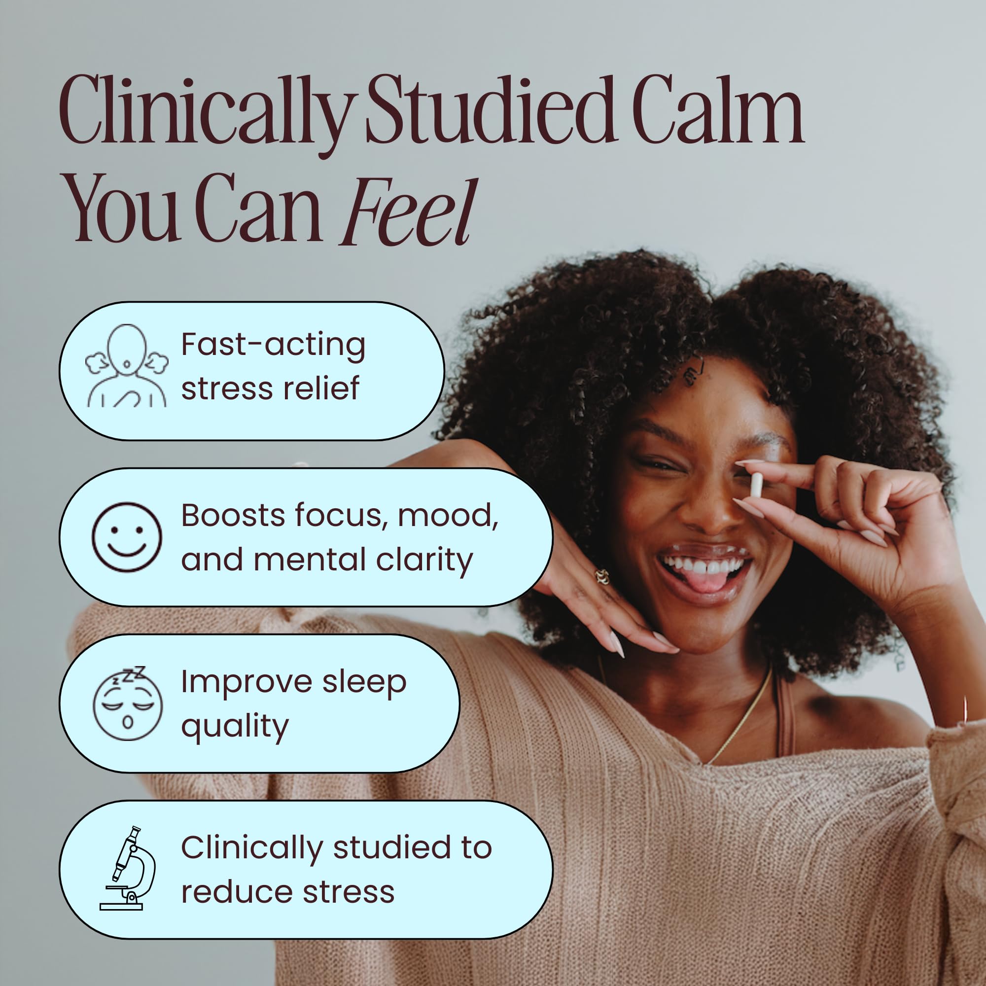 HUA Wellness Holy Basil capsule close-up showing the adaptogen blend for stress resilience.