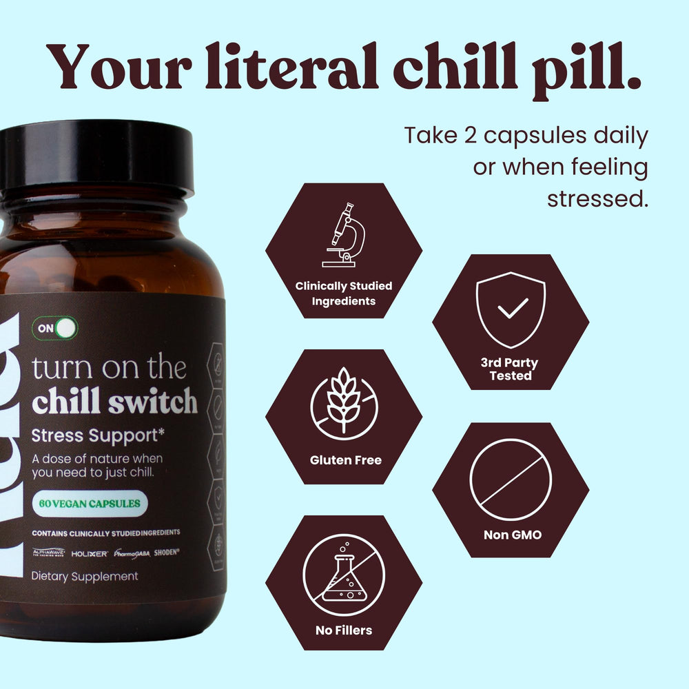 HUA Wellness L-Theanine and GABA pills shown for calm focus and sleep support.