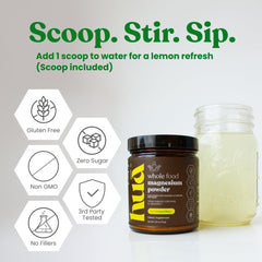 HUA Wellness lemon-flavored magnesium powder adding refreshing taste to beverages.