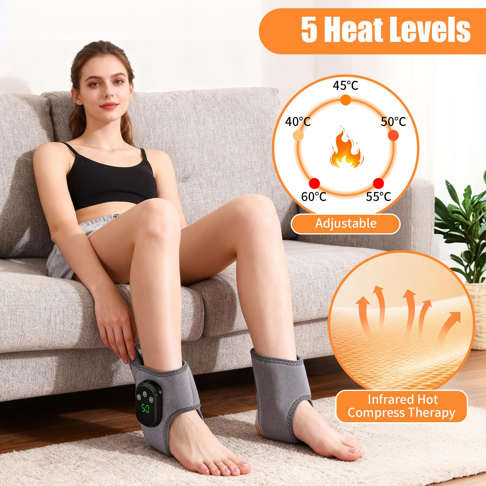 HUAJUN ankle massager, cordless and rechargeable for home or travel.