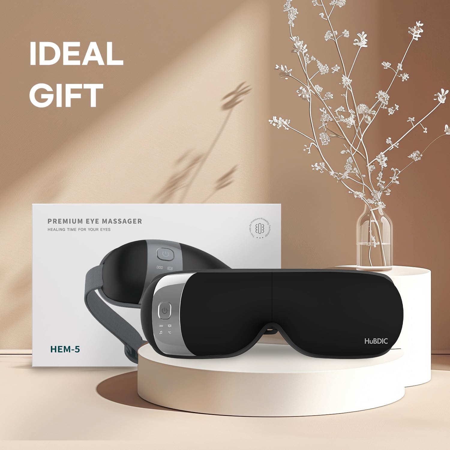 HubiCare eye massager in heat and vibration mode for eye strain relief