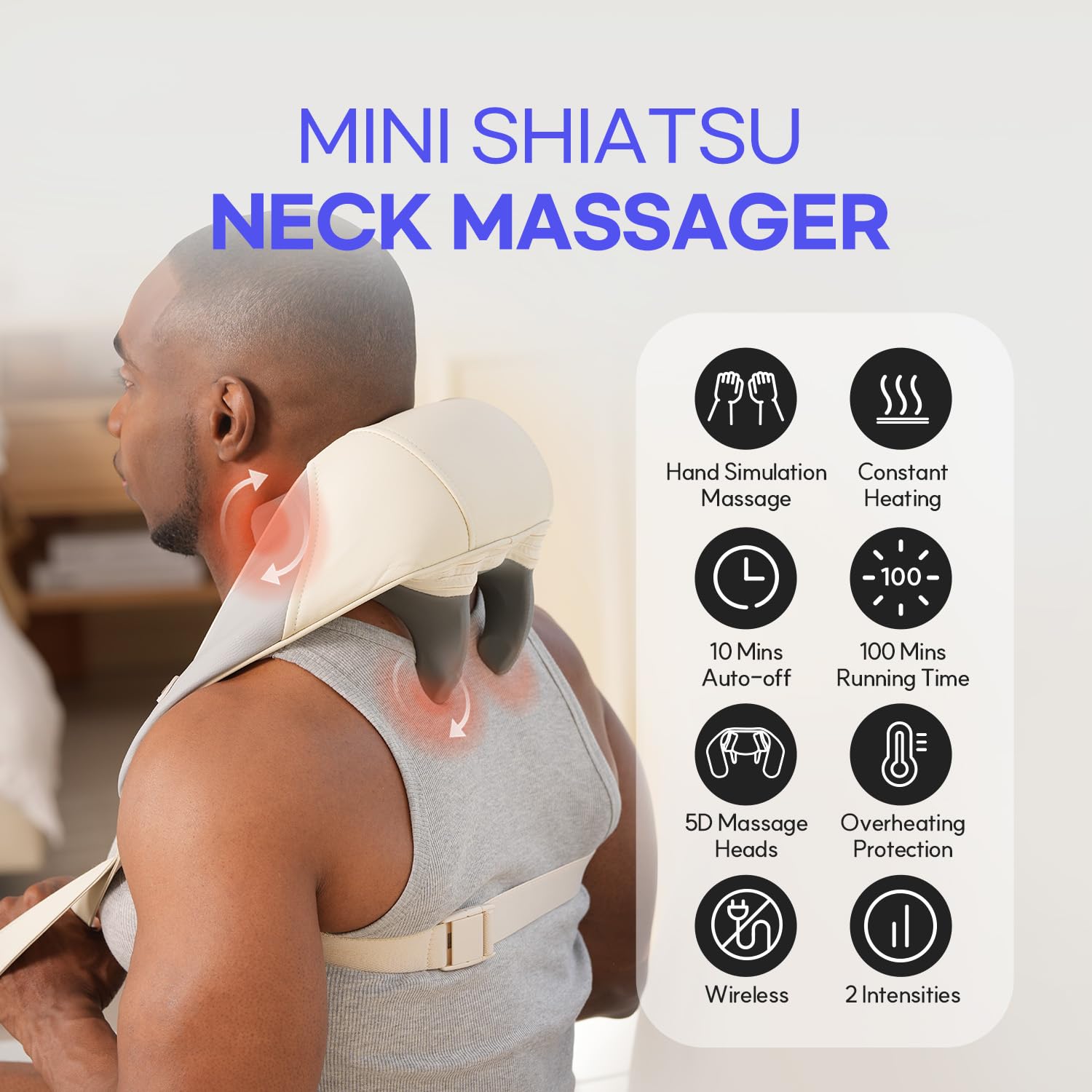 HuBDIC HubiCare Mini Neck Massager heads close-up showing six kneading points for relief