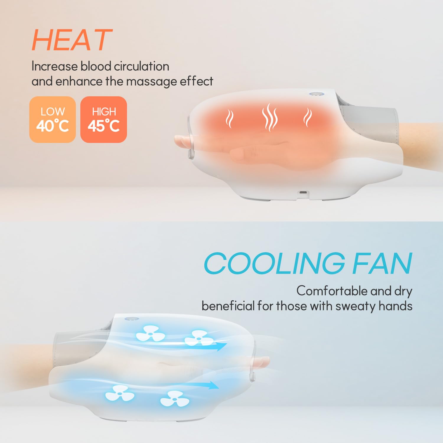 HuBDIC Hubicare massager providing full palm and wrist coverage with secure fit strap.
