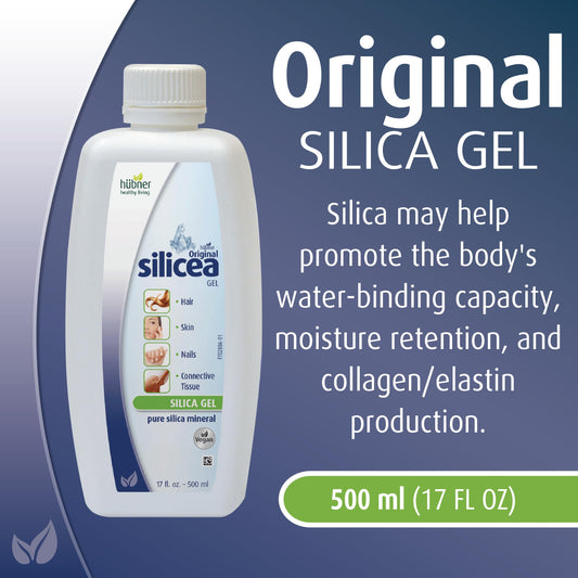 Hubner Silicea Gel packaging close-up highlighting simple, additive-free formula.