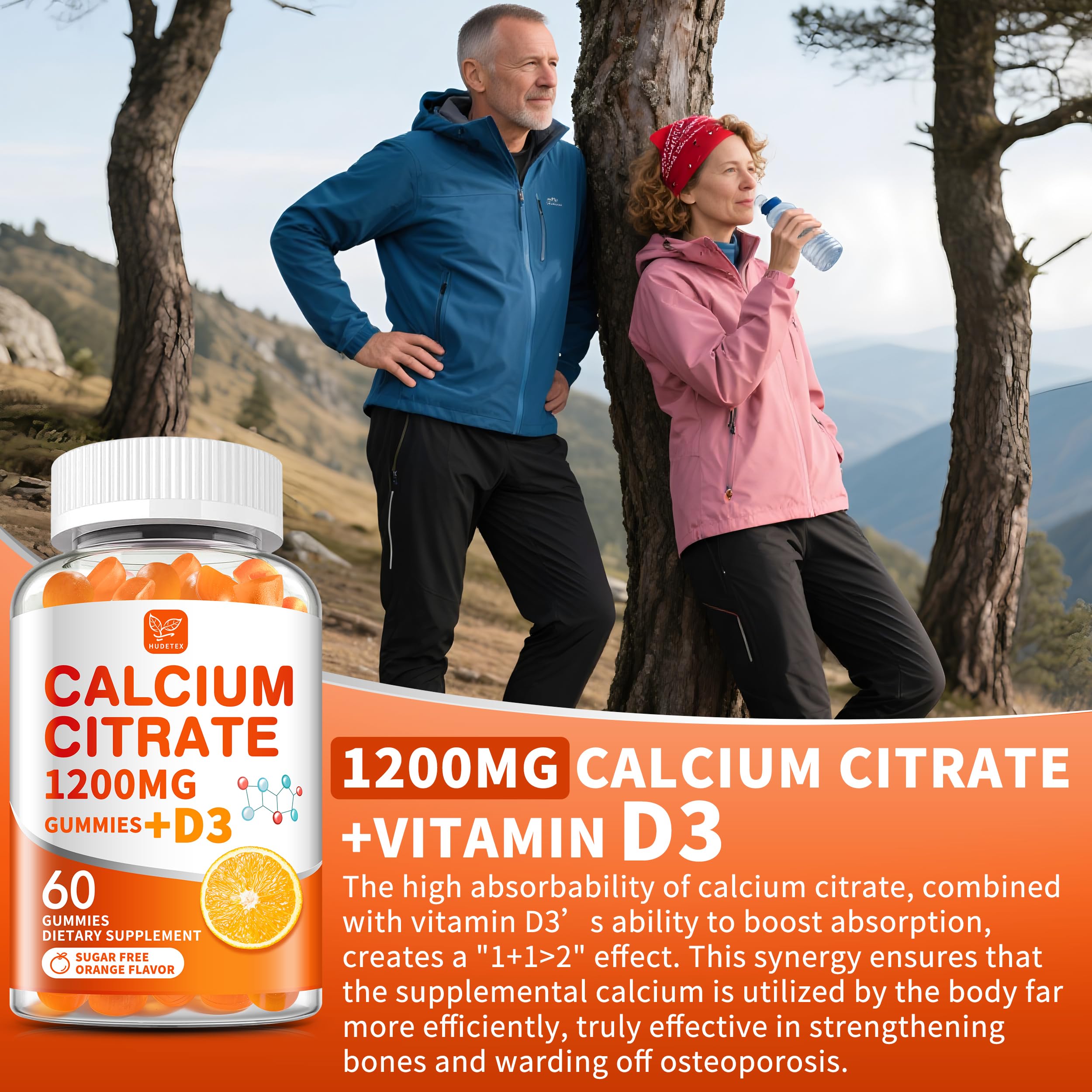 Hudetex 2-pack calcium citrate gummies box highlight.