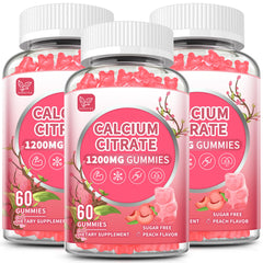 Hudetex calcium citrate 1200mg bottle with peach gummies for daily bone support
