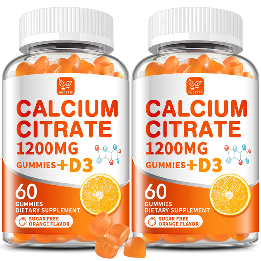 Hudetex Calcium Citrate D3 Gummies bottle front showing orange flavor for daily bone support.