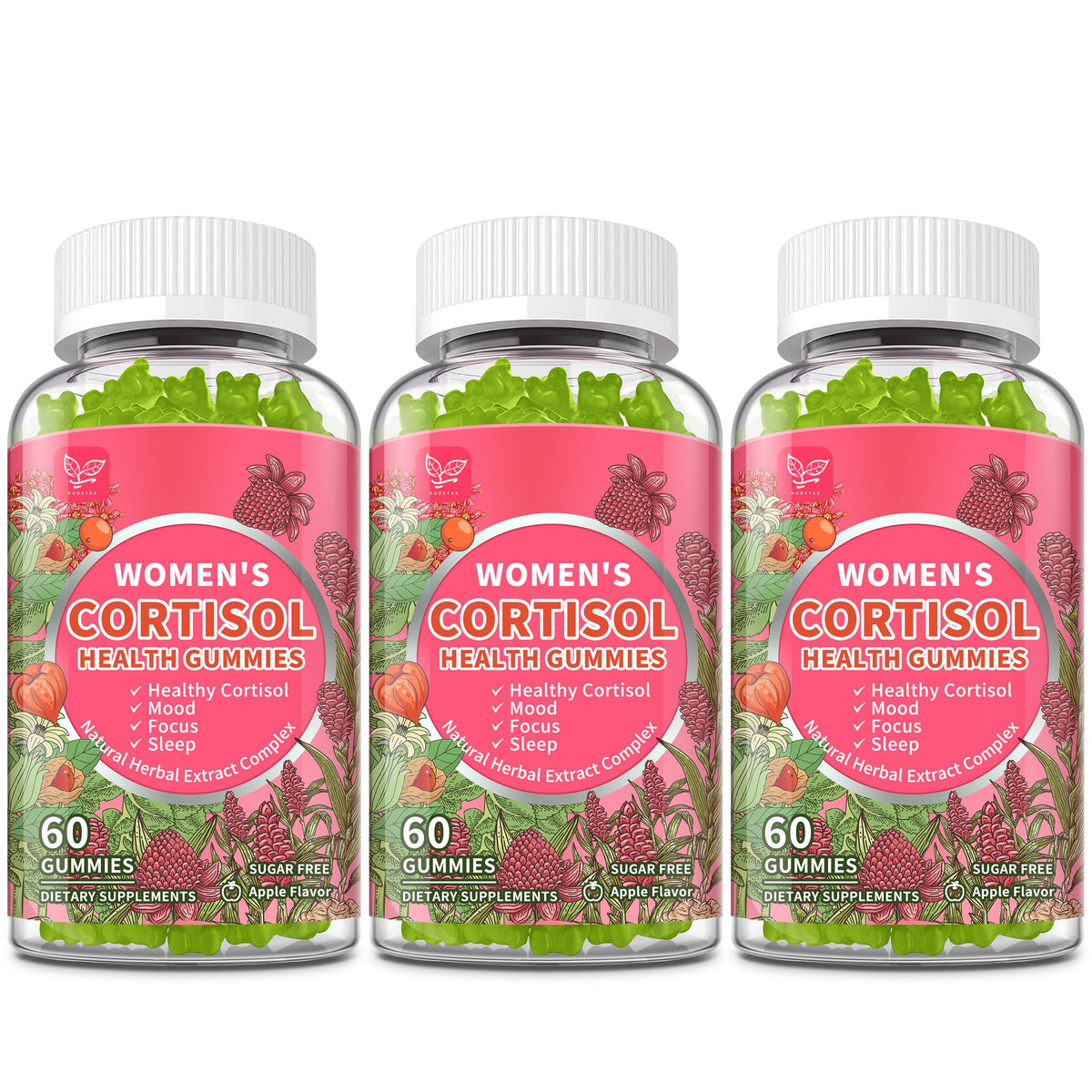 Hudetex Cortisol Gummies for Women in apple flavor bottle for balanced mood support
