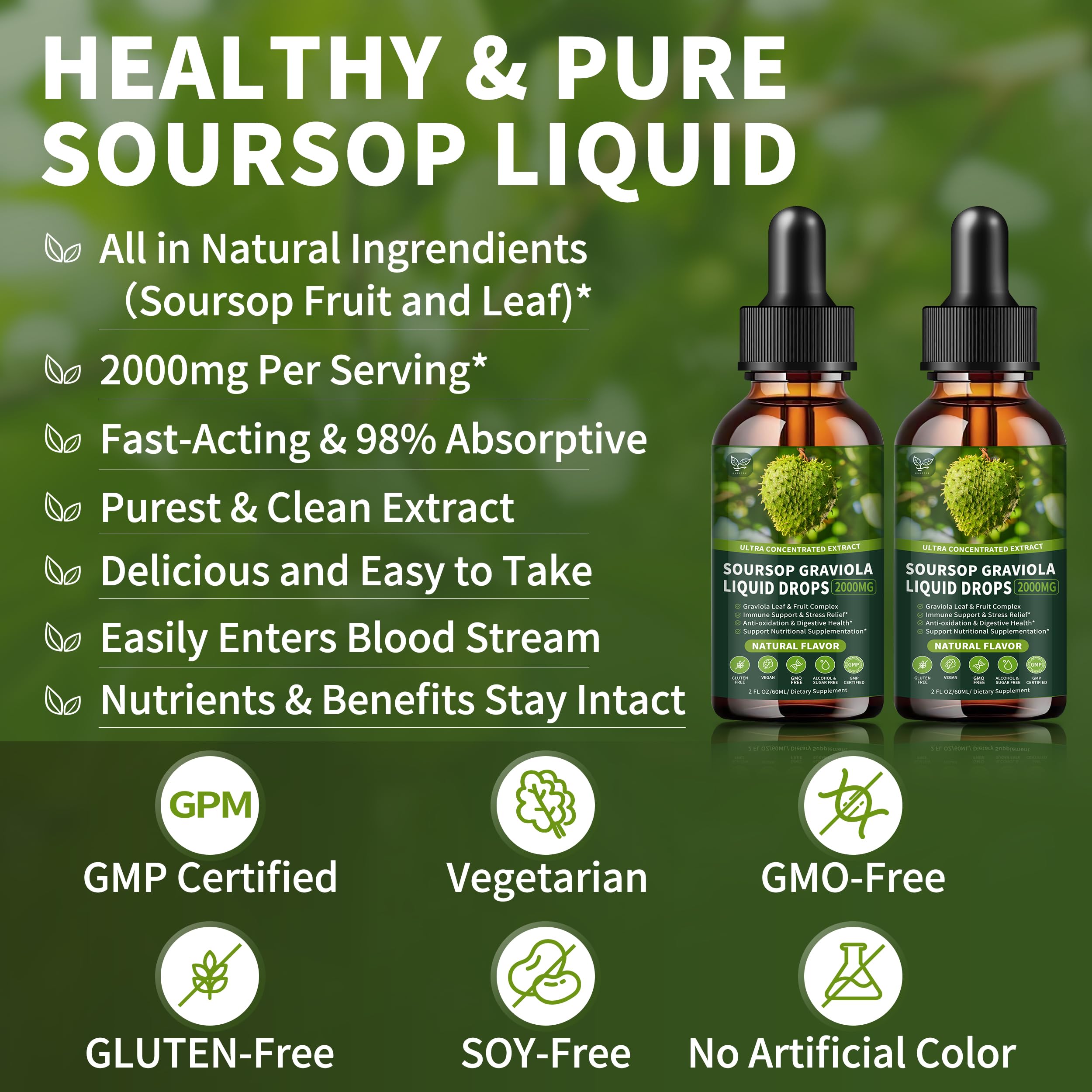 Hudetex Soursop liquid drops label close-up, organic and cold-processed