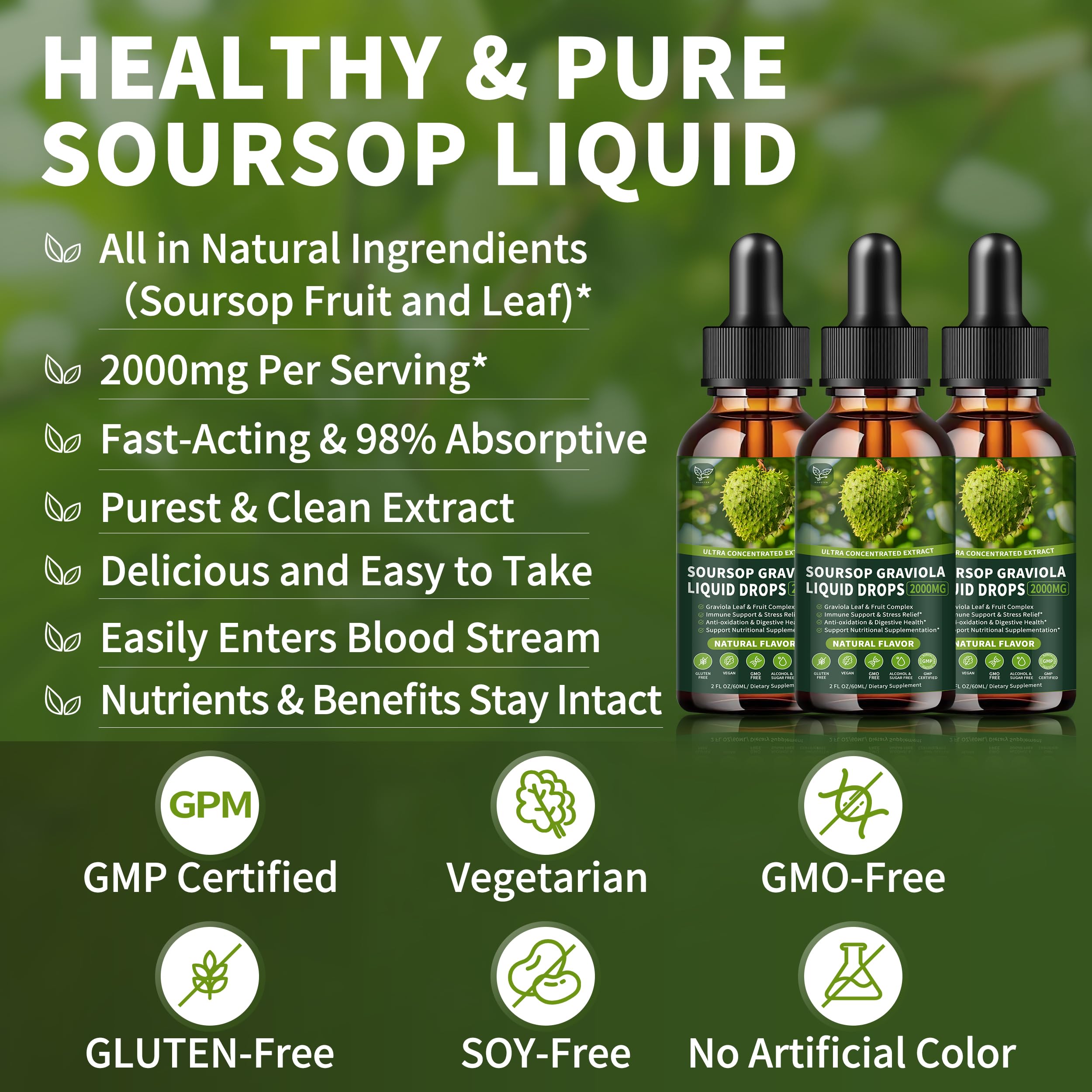 6 oz Hudetex Soursop Liquid Drops bottle label visible