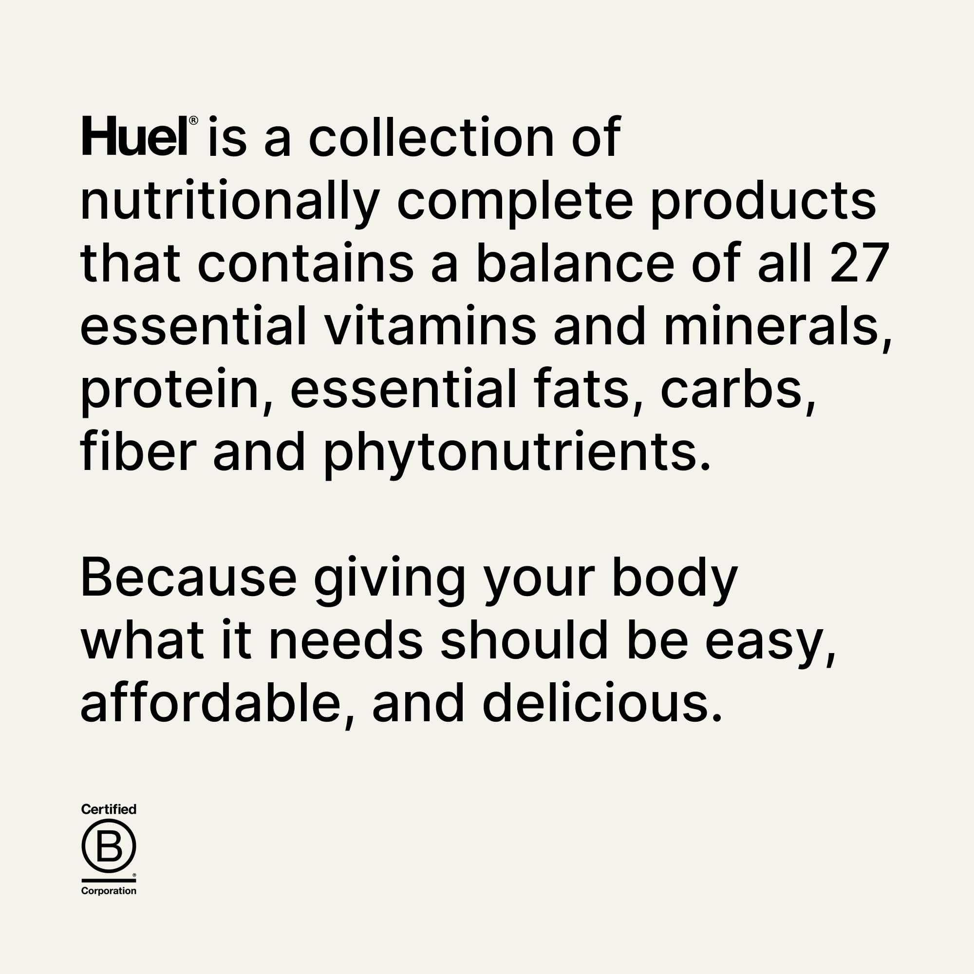 Huel Black Edition Cookies and Cream ingredients panel with 27 vitamins and minerals