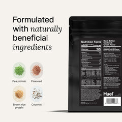Huel Black Edition Cookies and Cream shake in glass shows creamy texture