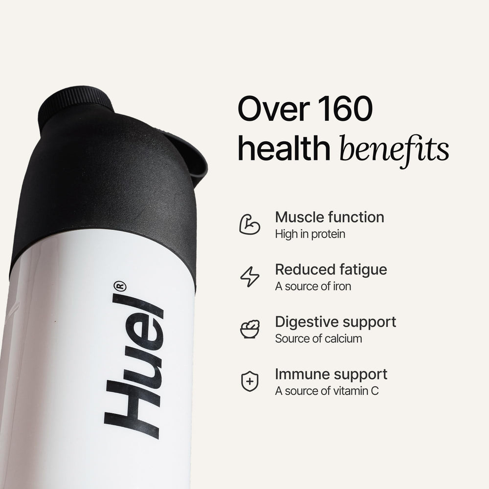 Eco-friendly packaging of Huel Black Edition Vanilla showcasing vegan, gluten-free formula