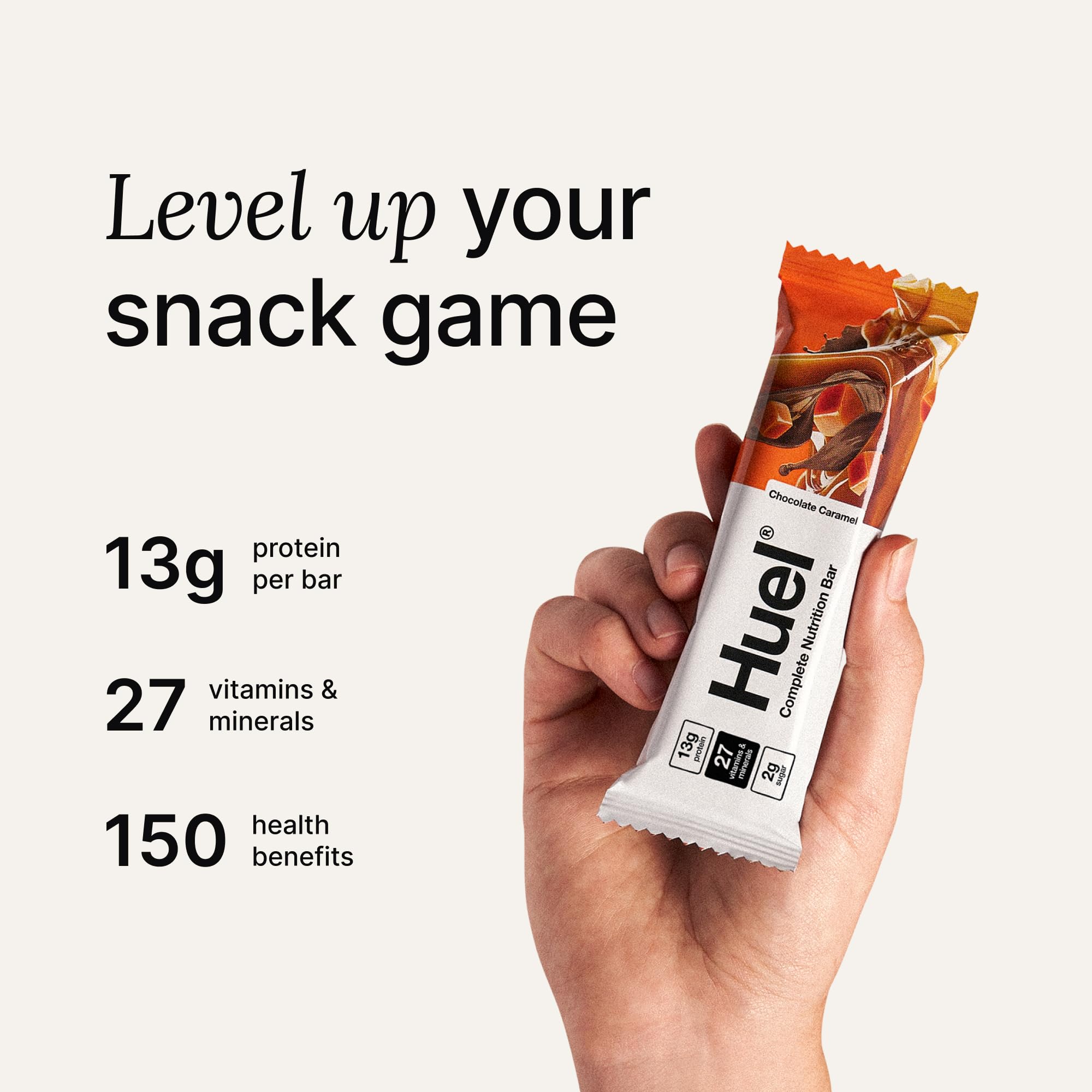 Huel bar coating closeup chocolate caramel vegan coating detail