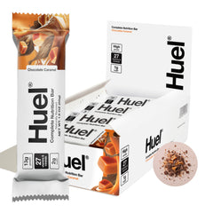 Huel bar chocolate caramel packaging ready for daily on-the-go snacking