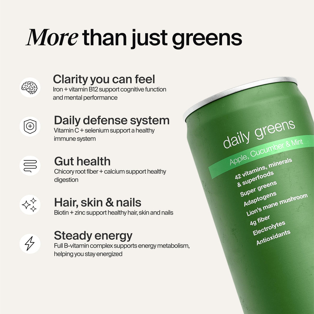 Huel Daily Greens being poured into a glass showing crisp fruity color