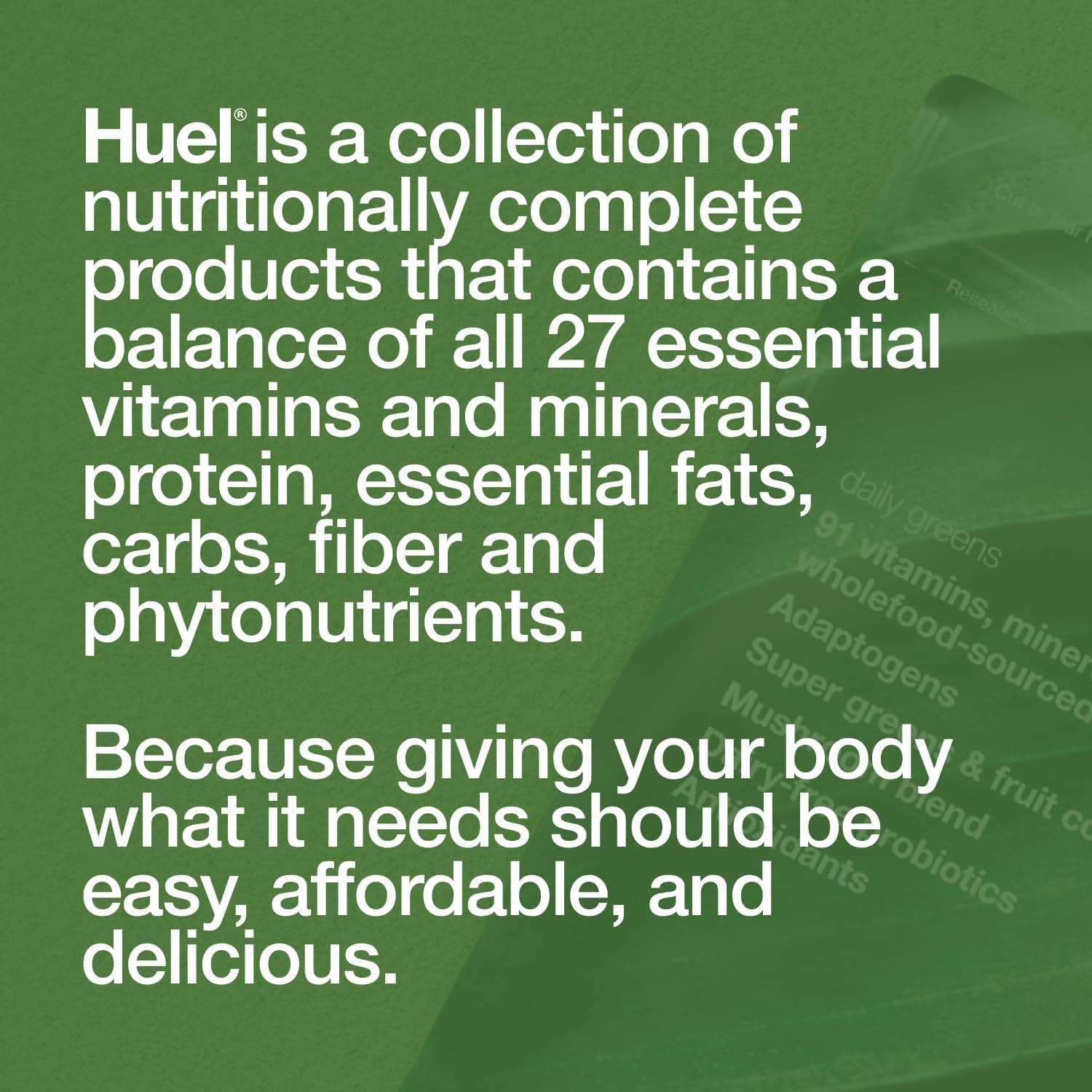 Huel Daily Greens glass pour reveals a vibrant green shake