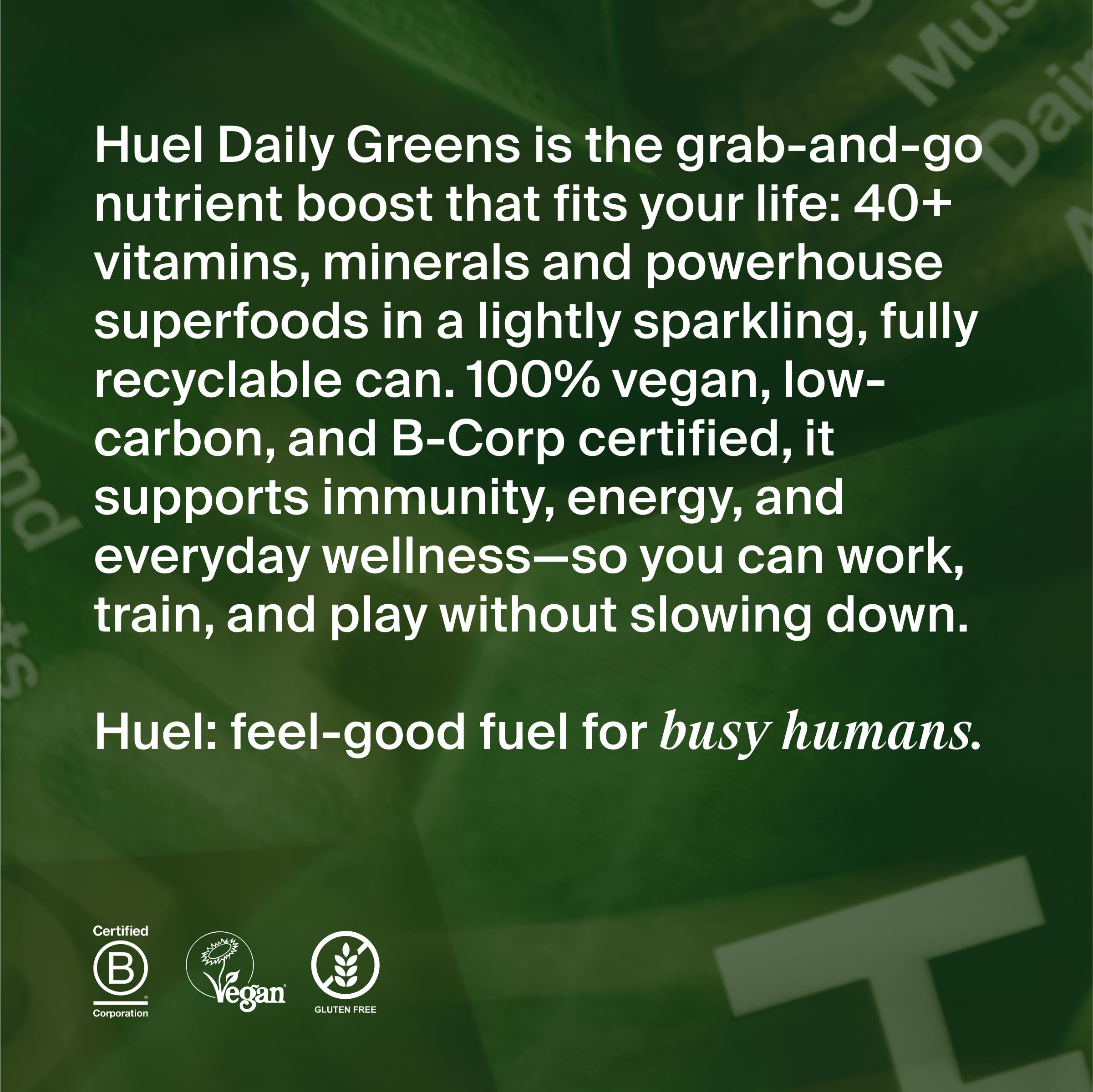 Eco-friendly packaging and sustainability focus associated with Huel Daily Greens