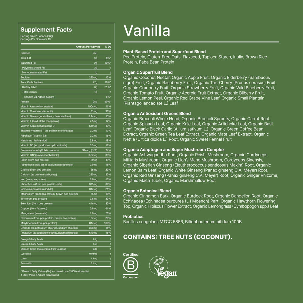 Huel Daily Superblend Vanilla probiotics image showcases gut-friendly cultures.