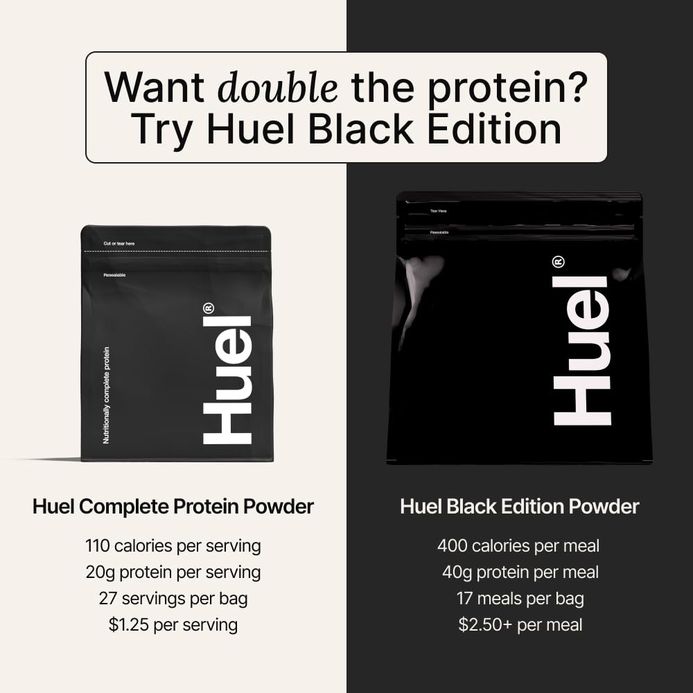 Huel Vanilla vitamins and minerals label suggesting balanced nutrition.