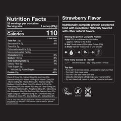 Huel vegan protein strawberry ingredients — hemp, faba, and pea protein for complete amino acids.