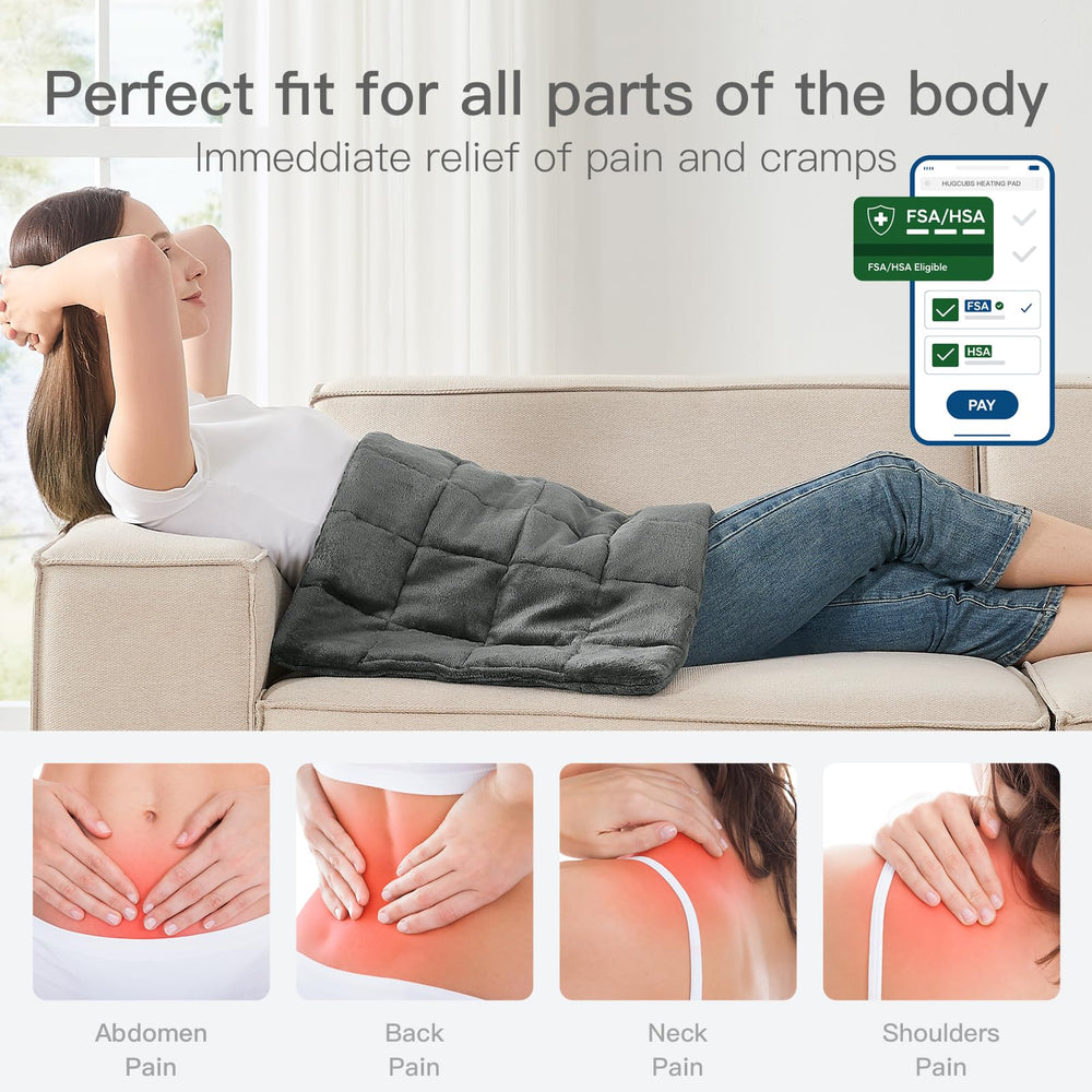 Hugcubs weighted heating pad offers 5.2 lb gentle pressure for enhanced relaxation.