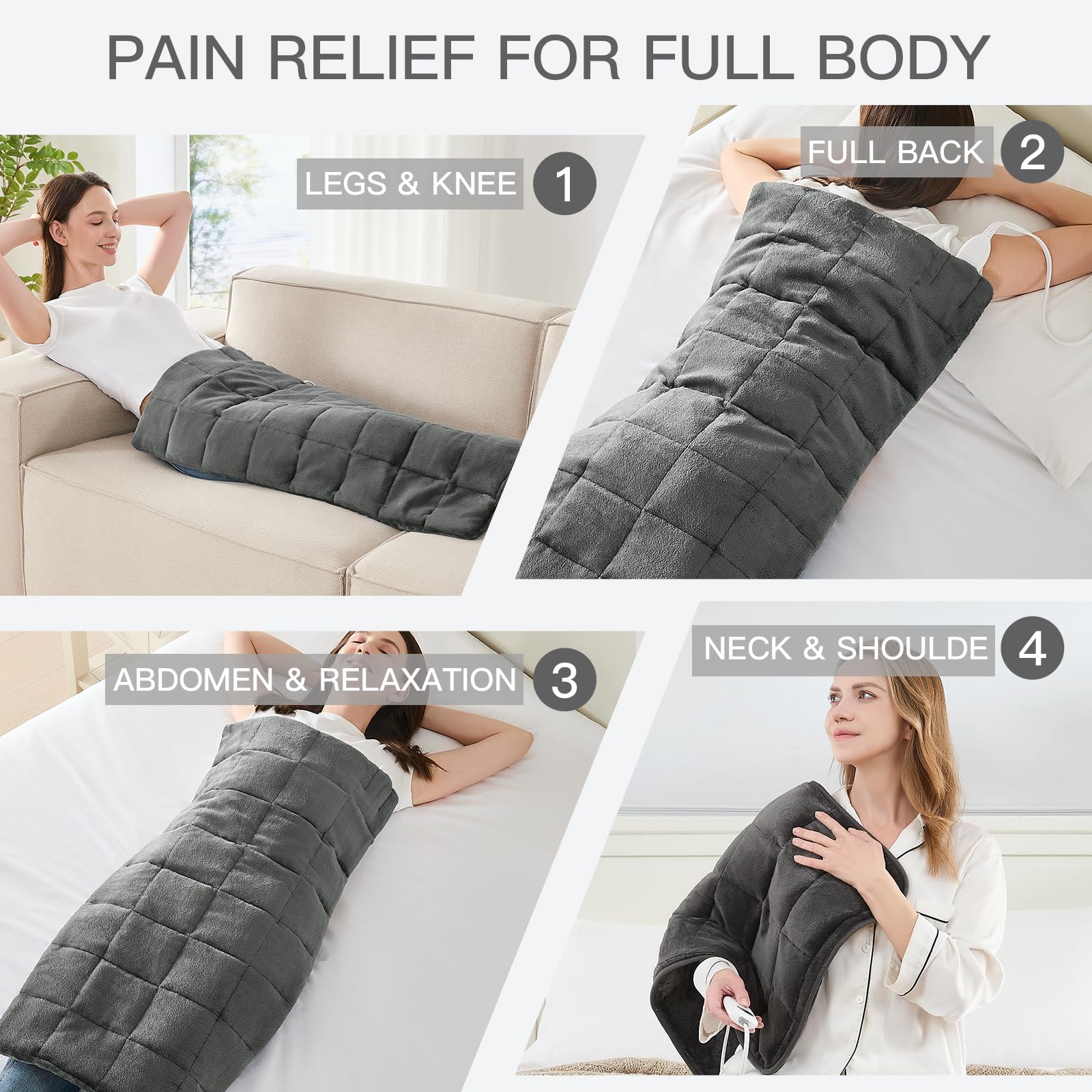 Hugcubs weighted heating pad features a detachable controller for easy use.