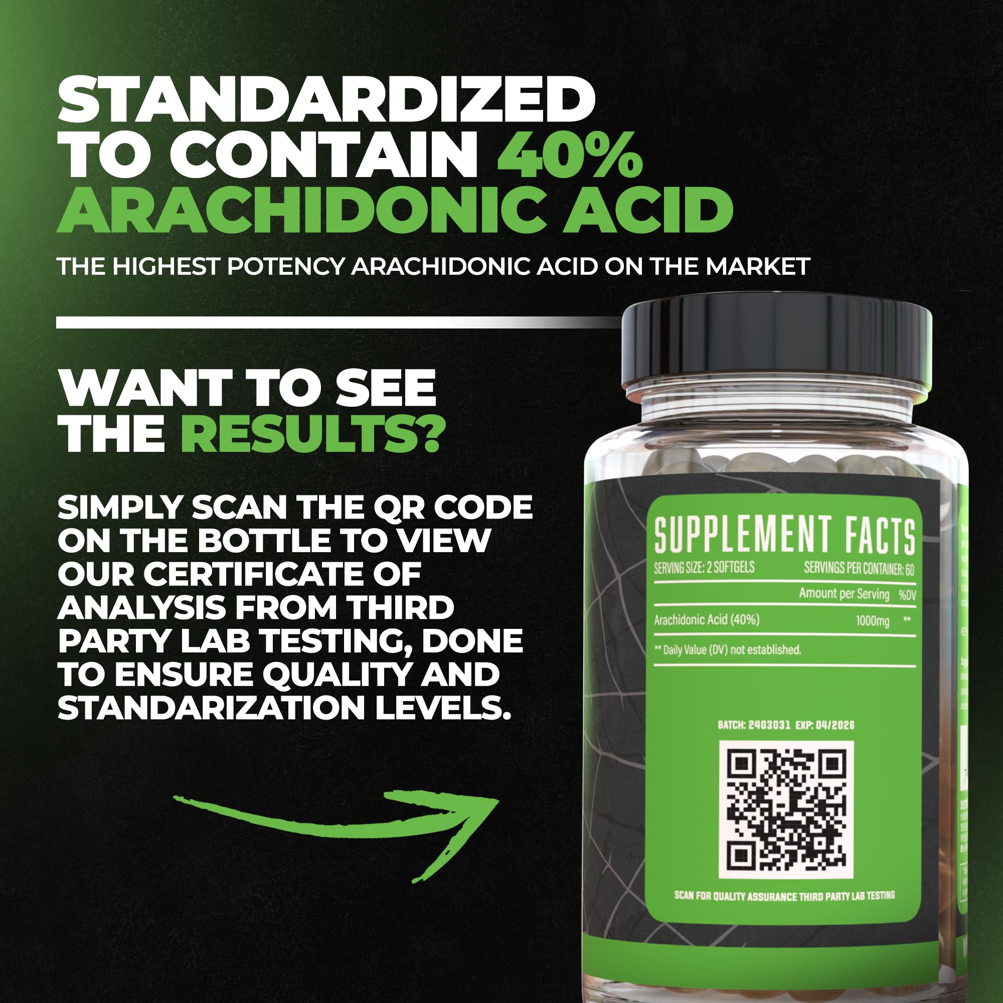 Huge Supplements Arachidone softgels close-up for easy daily use.