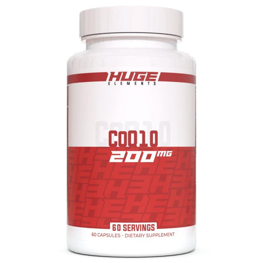 Huge Supplements CoQ10 bottle front view highlighting high potency 200 mg per serving