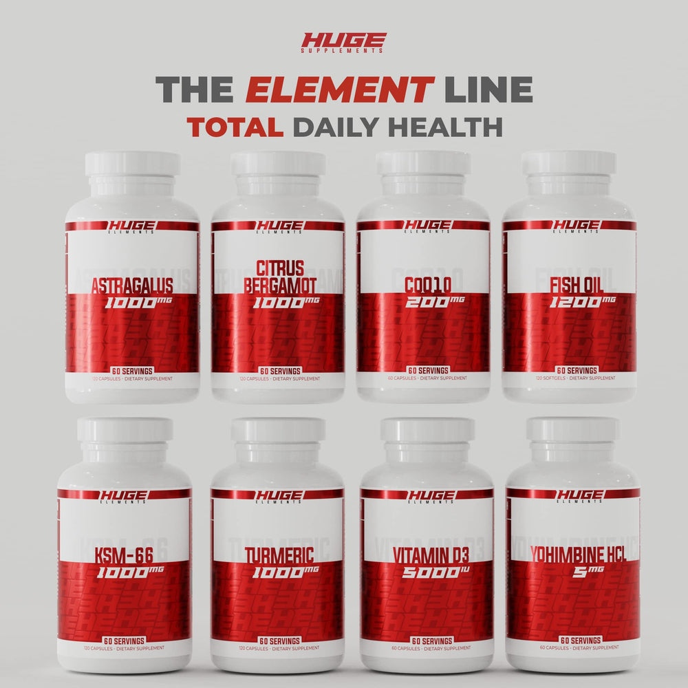 Huge Supplements CoQ10 capsules row emphasizing consistent daily intake