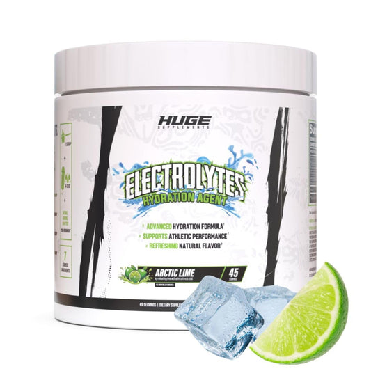 Huge Supplements Electrolytes Powder Arctic Lime bottle for on-the-go hydration.