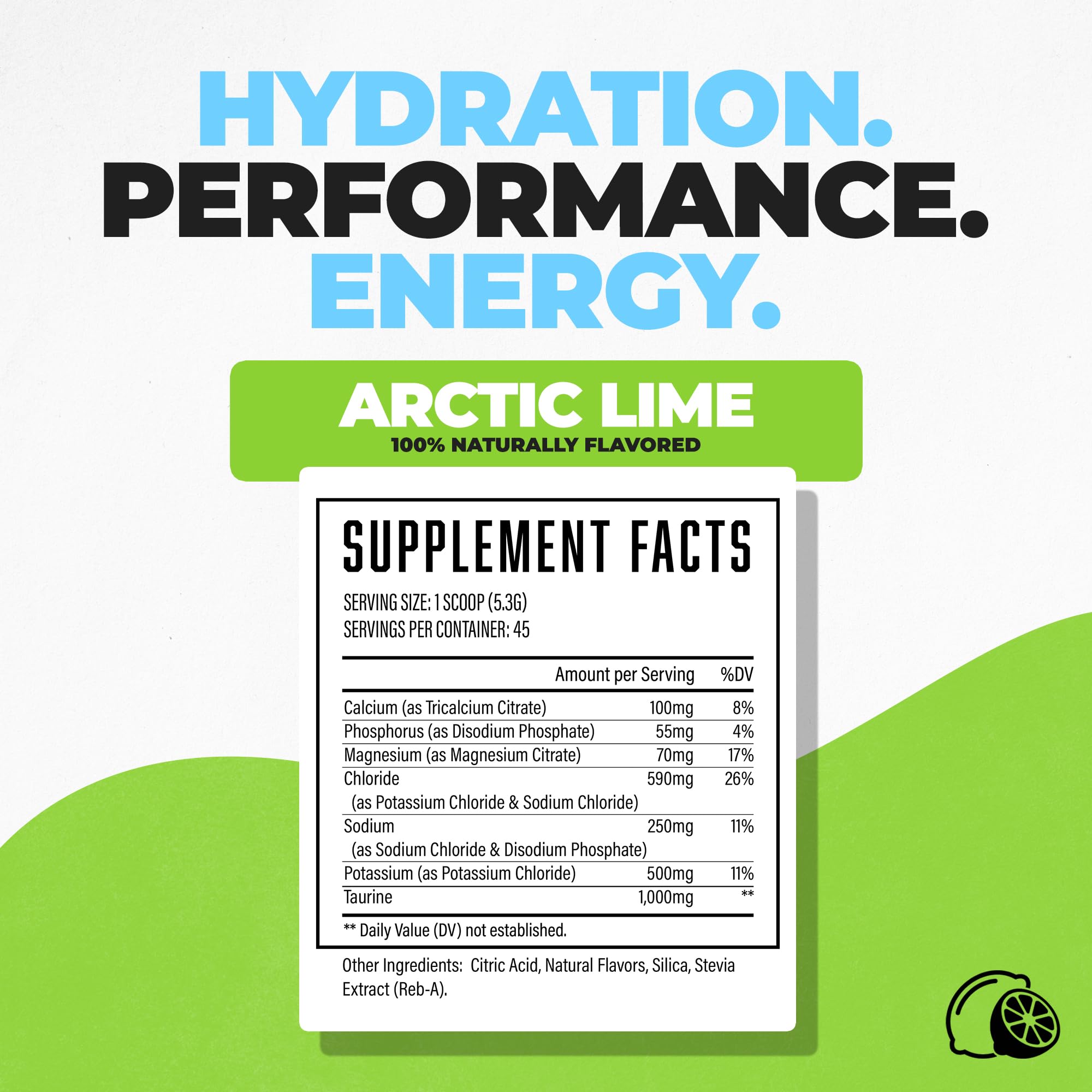 Huge Supplements Electrolytes Powder Arctic Lime being poured into a shaker.