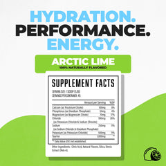 Huge Supplements Electrolytes Powder Arctic Lime being poured into a shaker.