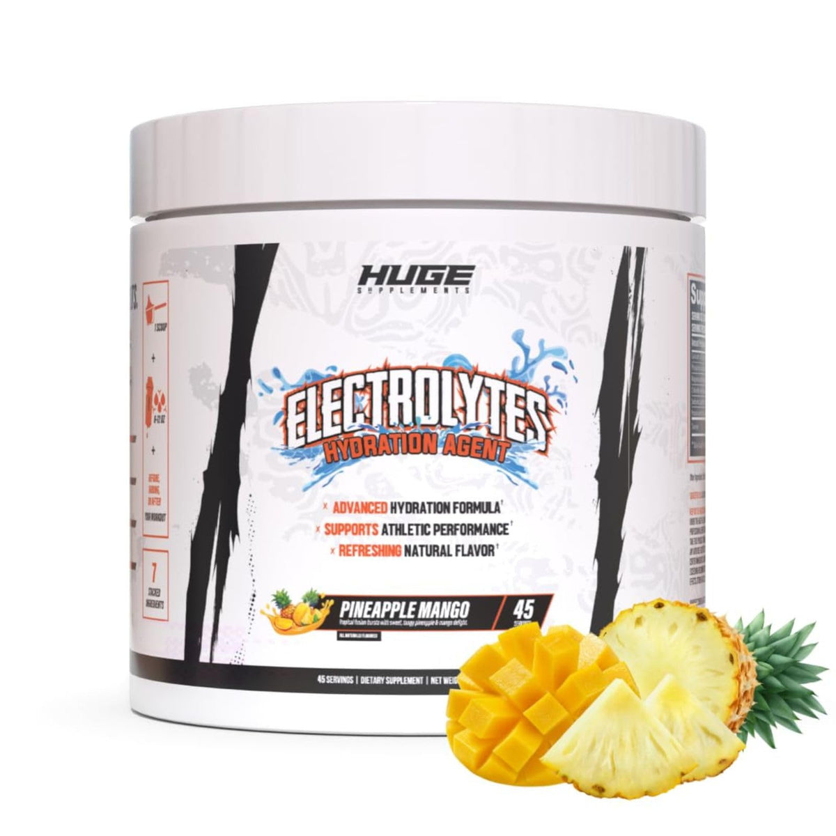 Huge Supplements Electrolytes Powder front label shows full electrolyte profile for hydration