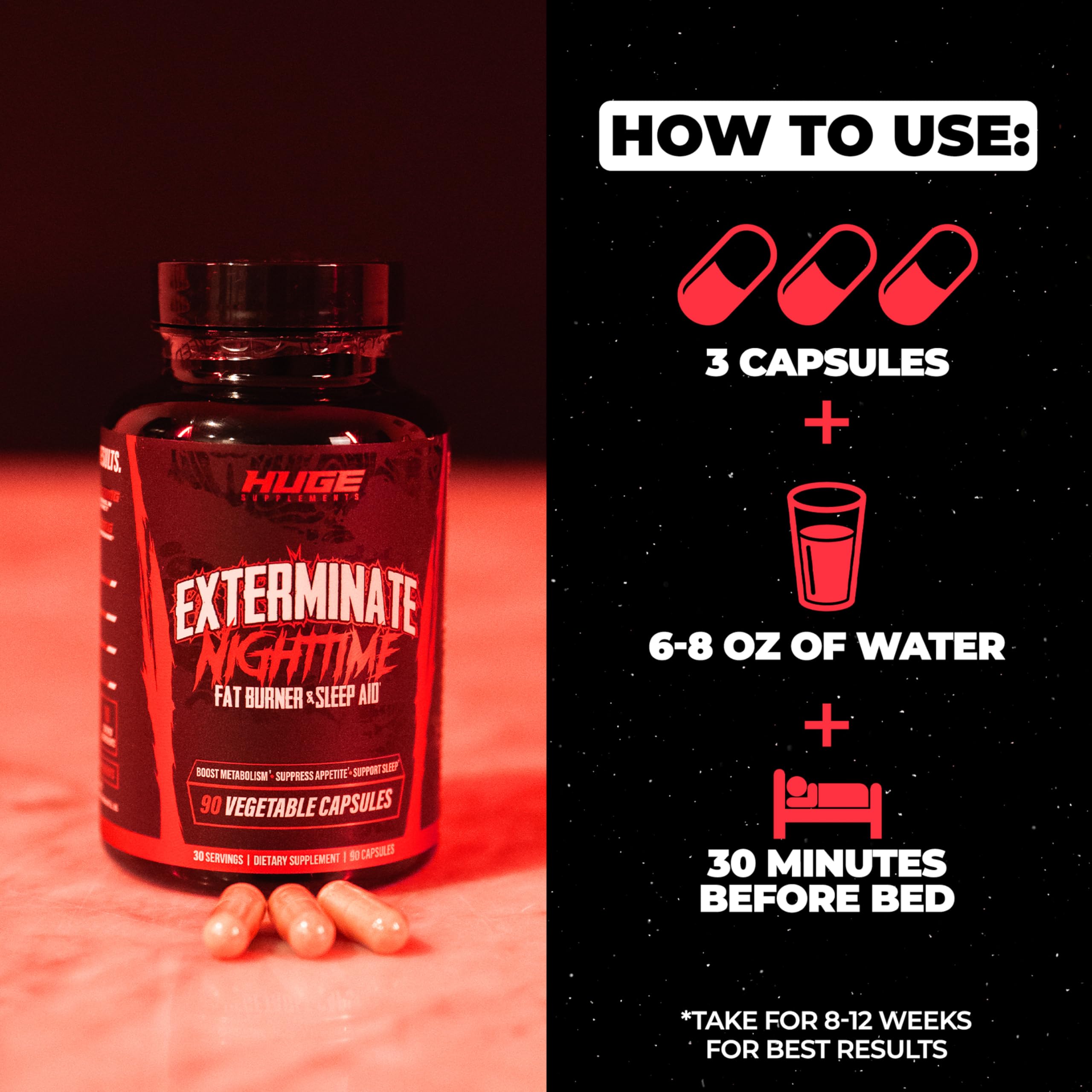 Huge Supplements Exterminate stimulant-free formula ideal for caffeine sensitivity