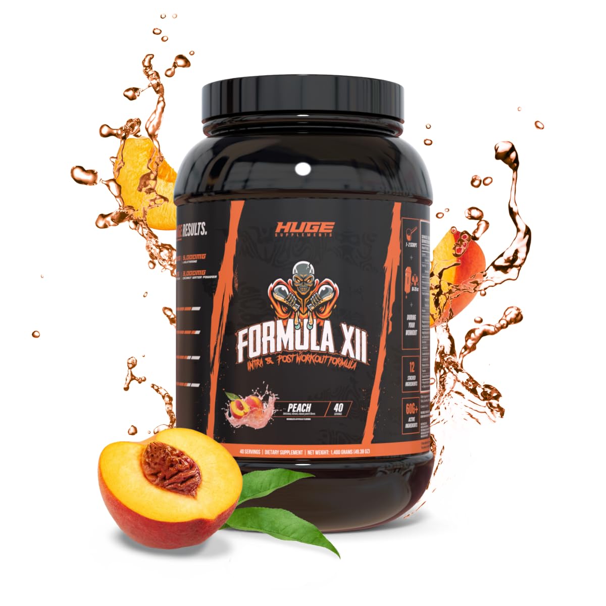 Huge Supplements Formula XII bottle with powder ready for intra-workout fueling.