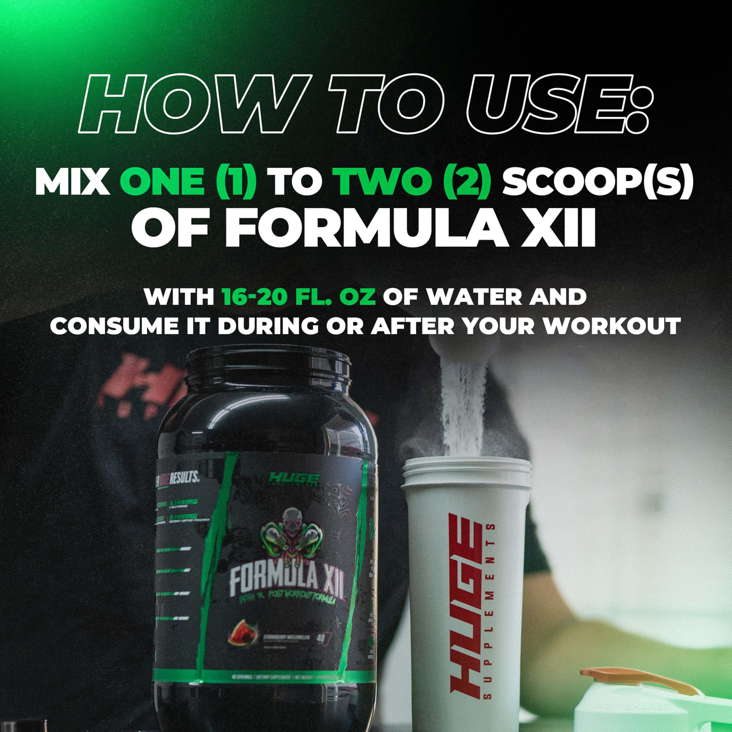 Huge Supplements Formula XII strawberry watermelon flavor enhances taste and hydration during training