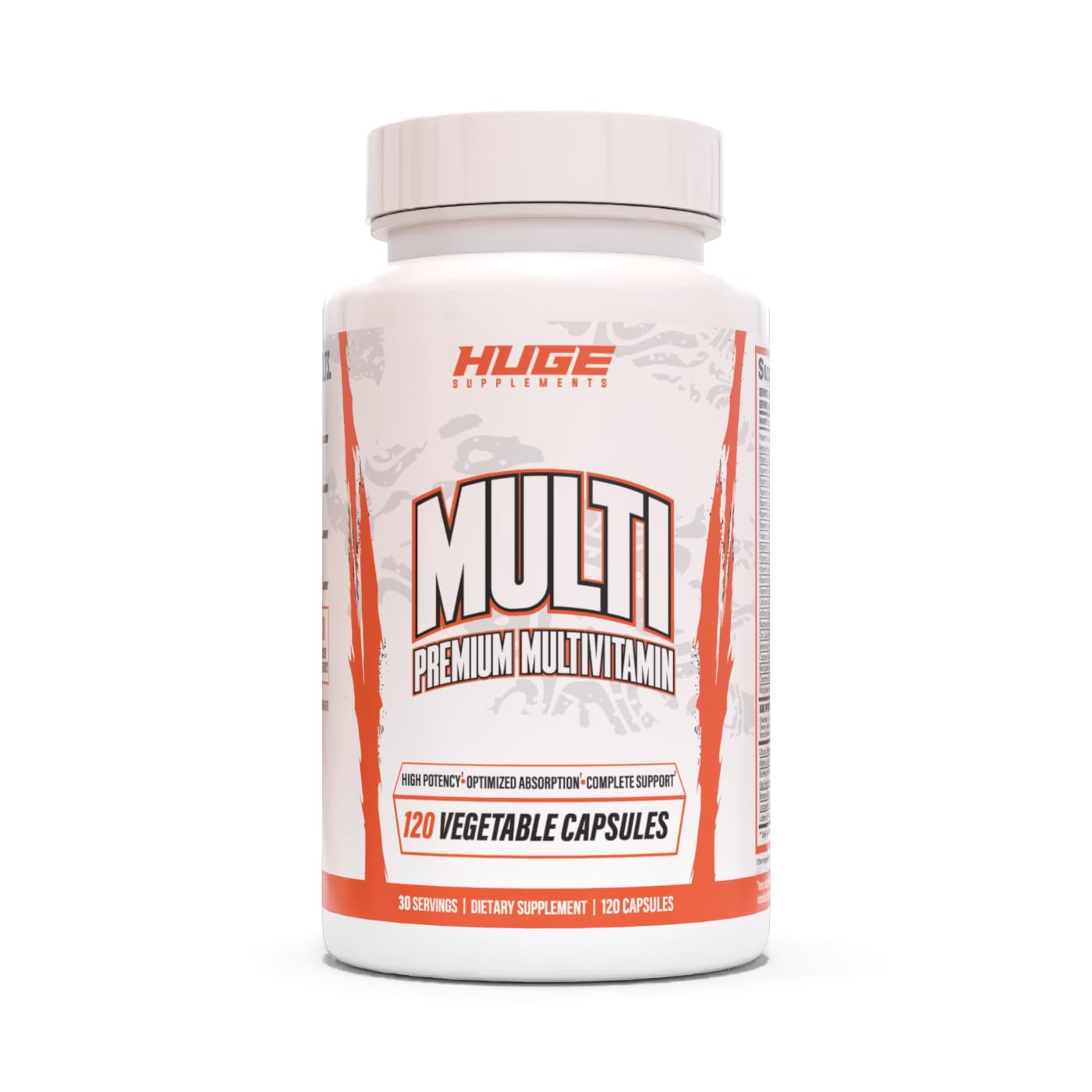 Huge Supplements Huge Multi bottle close-up, capsules for daily performance support.