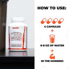 Close-up of a daily dosage scene for Huge Supplements' Huge Multi.